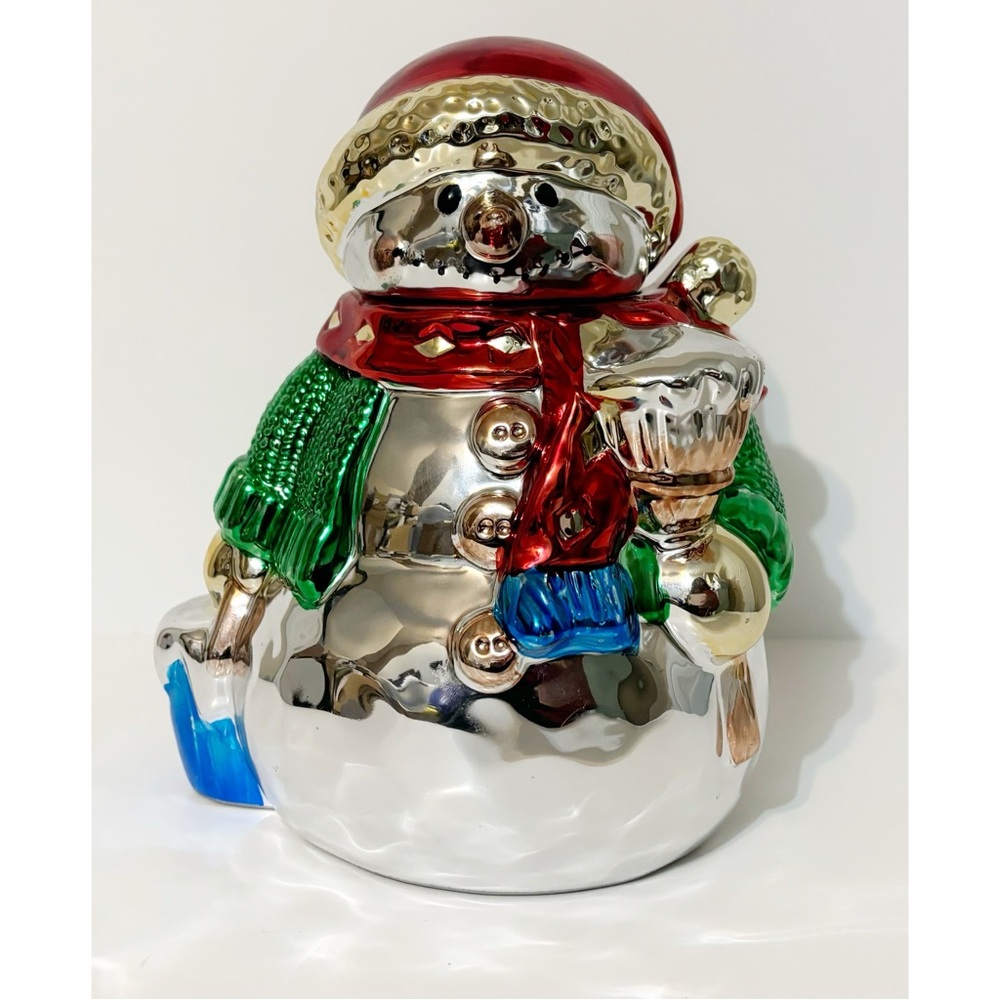 Vintage Baum Brothers Style-Eyes Metallic Snowman Christmas Cookie Jar
